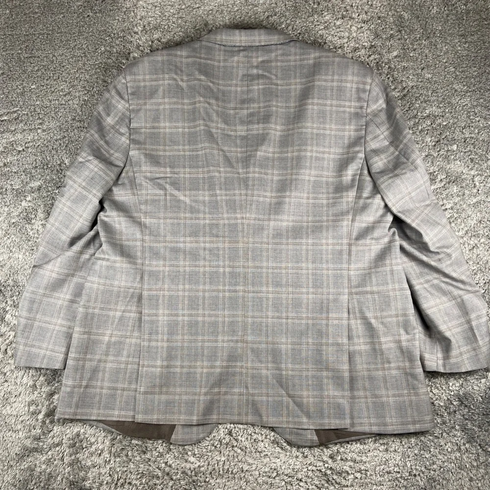 Joseph Abboud 2 Piece Suit Mens Blazer 48R Trouser 44x31 Grey Plaid Wool Preppy